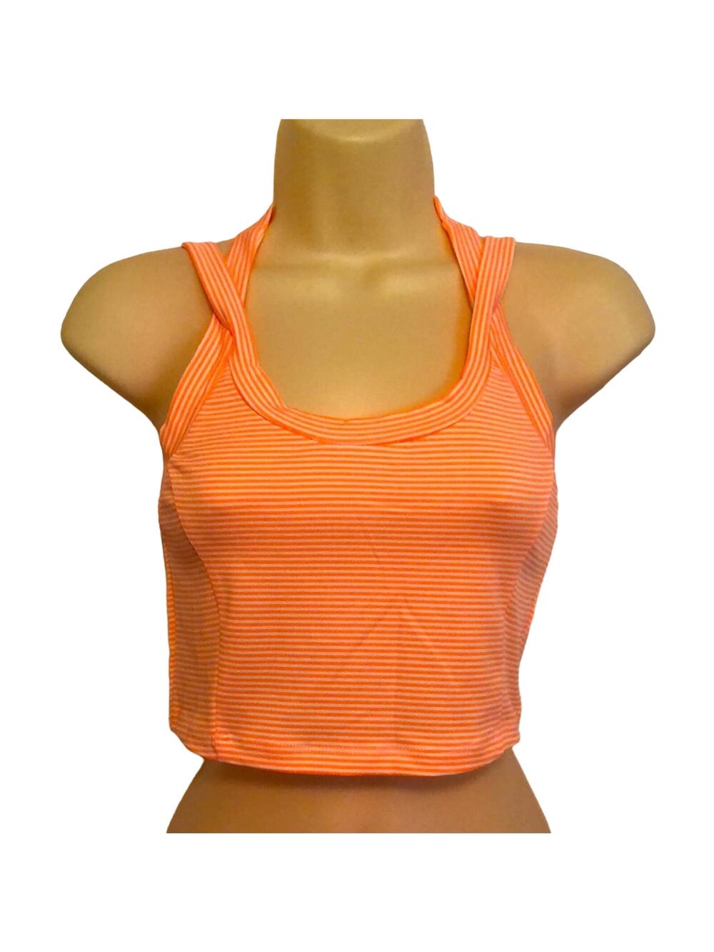 She + Hem Orange & White Striped Crop Top Knit Summer Cropped Beach